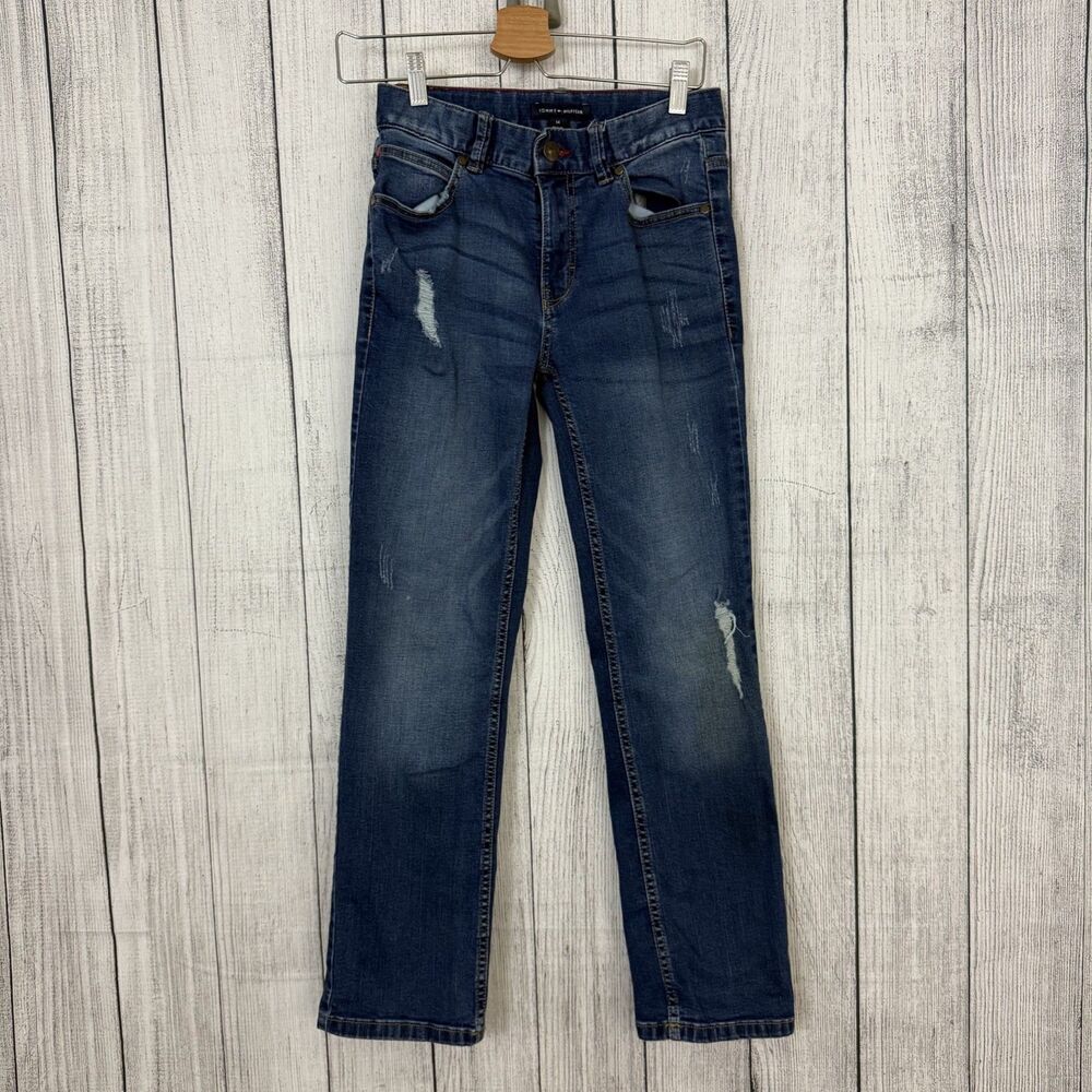 Tommy Hilfiger Boys Size 14 Blue Distressed Straight Leg Adjustable Waist Jeans